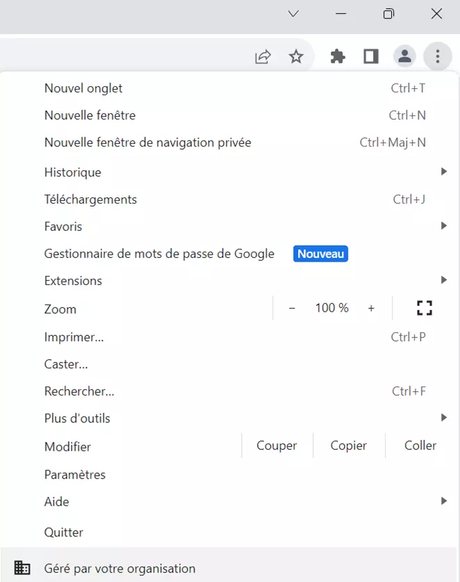 Capture d’écran du menu déroulant du navigateur Chrome Image: Capture d’écran du menu déroulant du navigateur Chrome